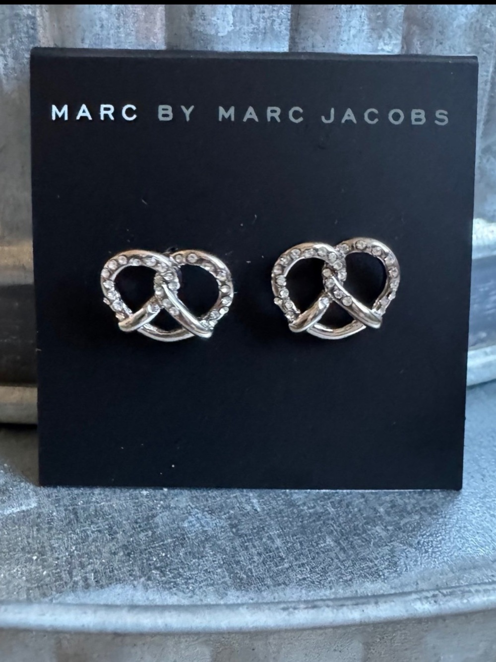 Marc by Marc Jacobs Crystal Pretzel Knot Stud Earrings - Silver Tone